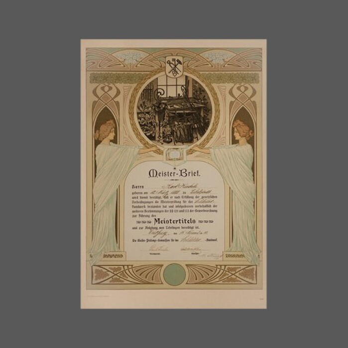 1913 Meisterbrief Karl Kinkele Chronik