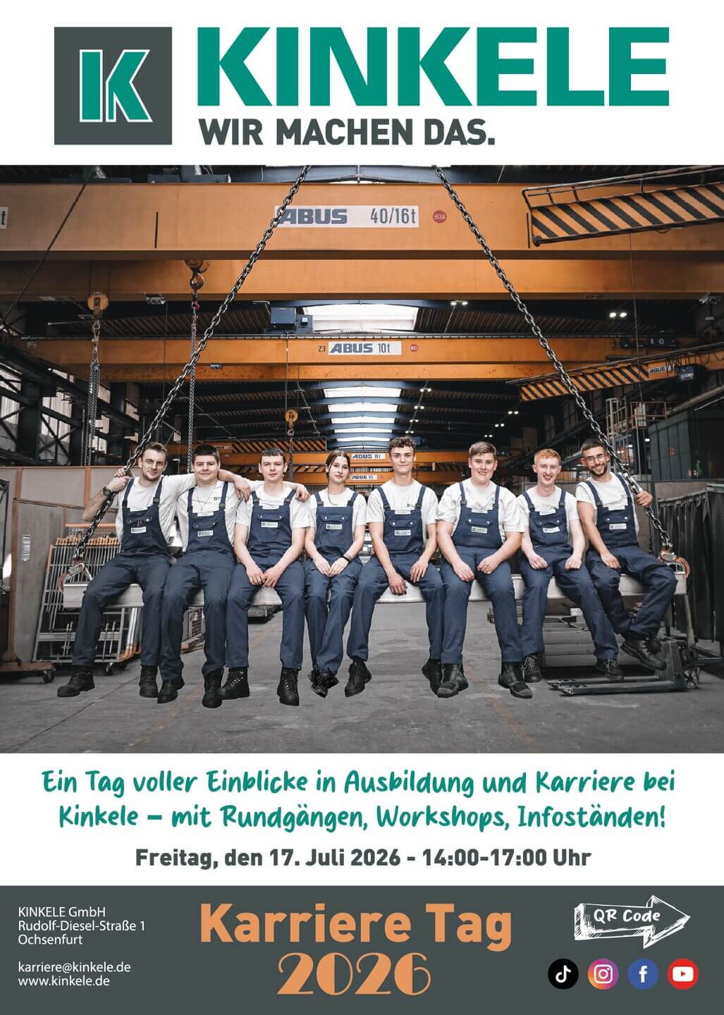 Karrieretag 2026 bei Kinkele mit Gruppen von Auszubildenden in der Werkstatt.